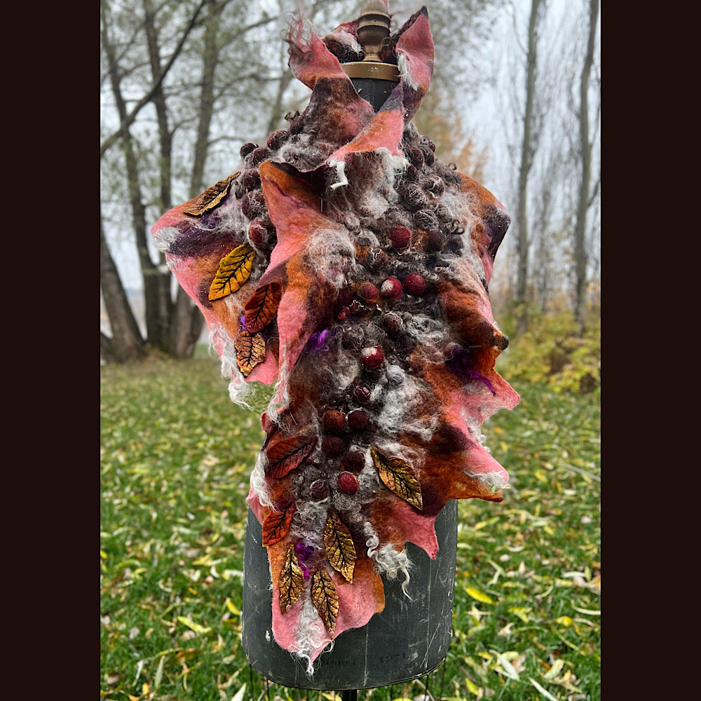 Autumn roses felted scarf 56” X 18
