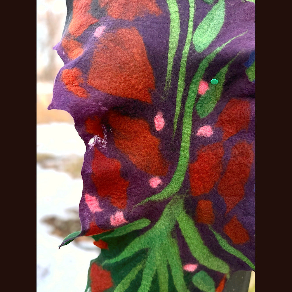 Handmade wool Felted Scarf 68” X 11”