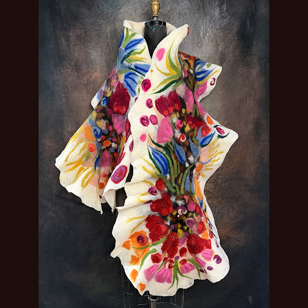 OOAK Handmade wool Felted Scarf 84” X 20” Original art work