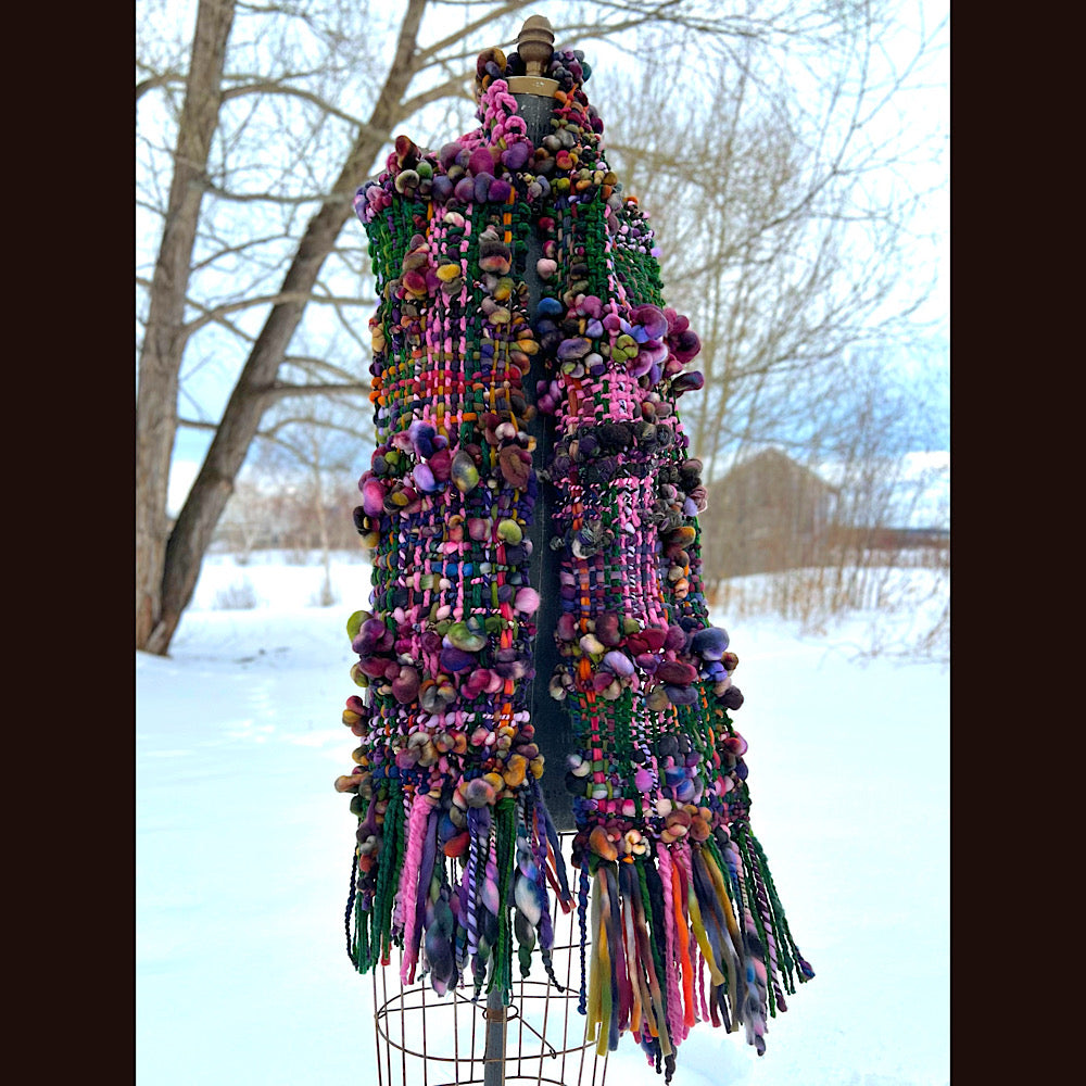 Woven scarf made of hand spun yarn 84” X 9”