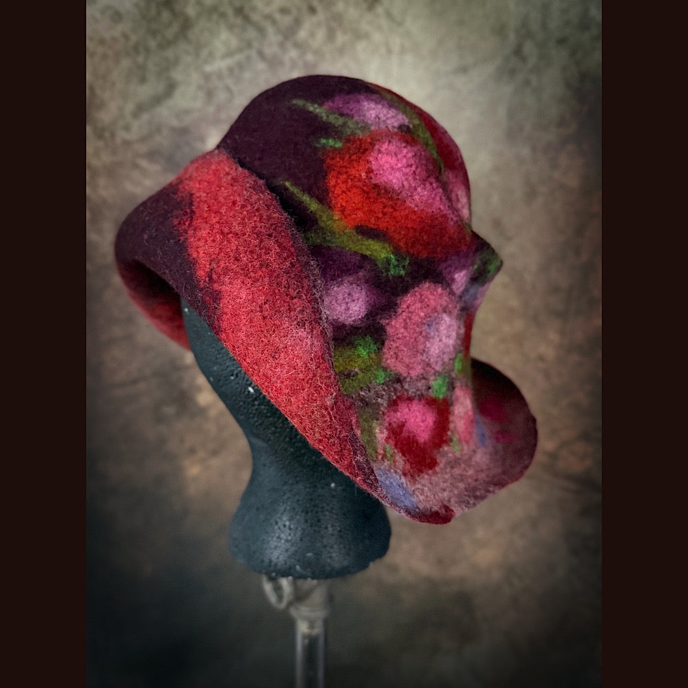 OOAK Handmade wool Felted hat 23.5” medium