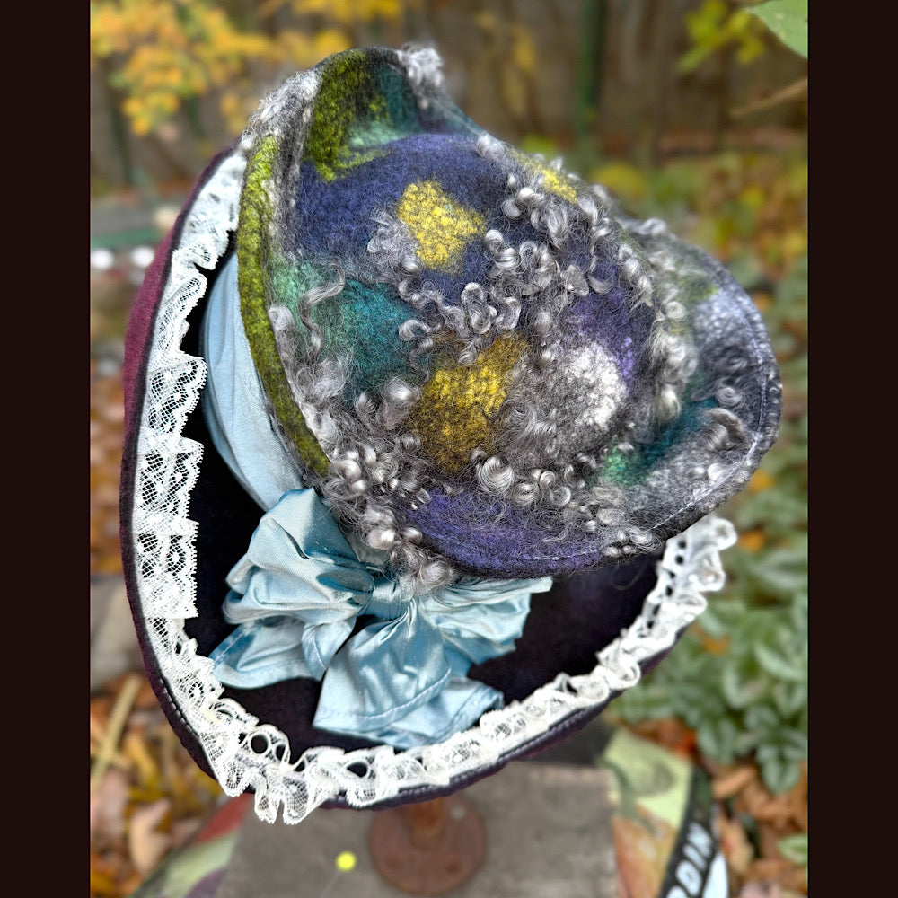 OOAK Handmade wool Felted hat 23.5” medium