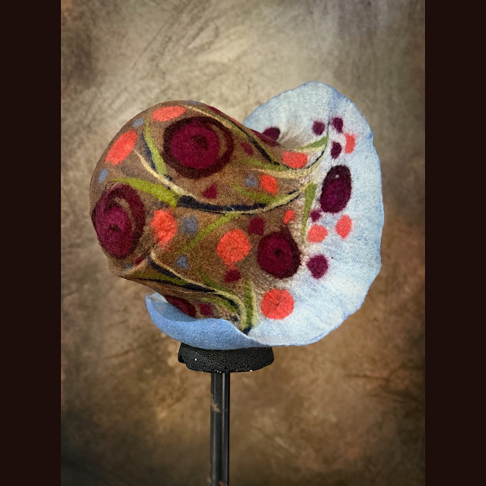 OOAK Handmade wool Felted hat 23.5” medium