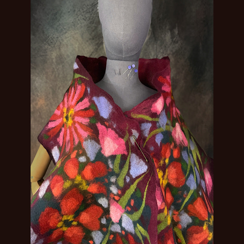 OOAK Handmade wool Felted Scarf 85” X 20” Original art work