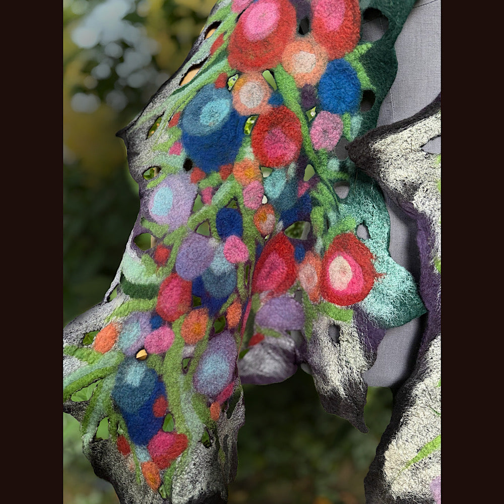 OOAK Handmade wool Felted Scarf 84” X 21” Original art work