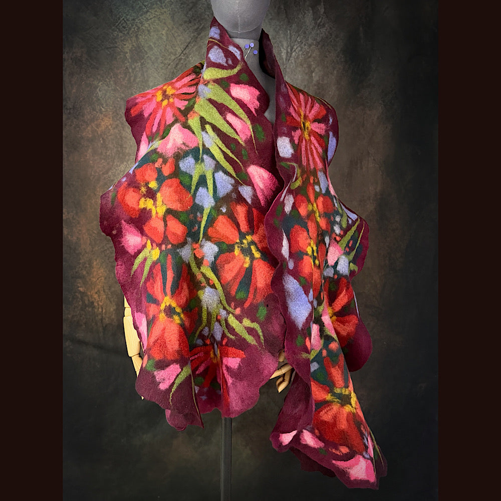 OOAK Handmade wool Felted Scarf 85” X 20” Original art work