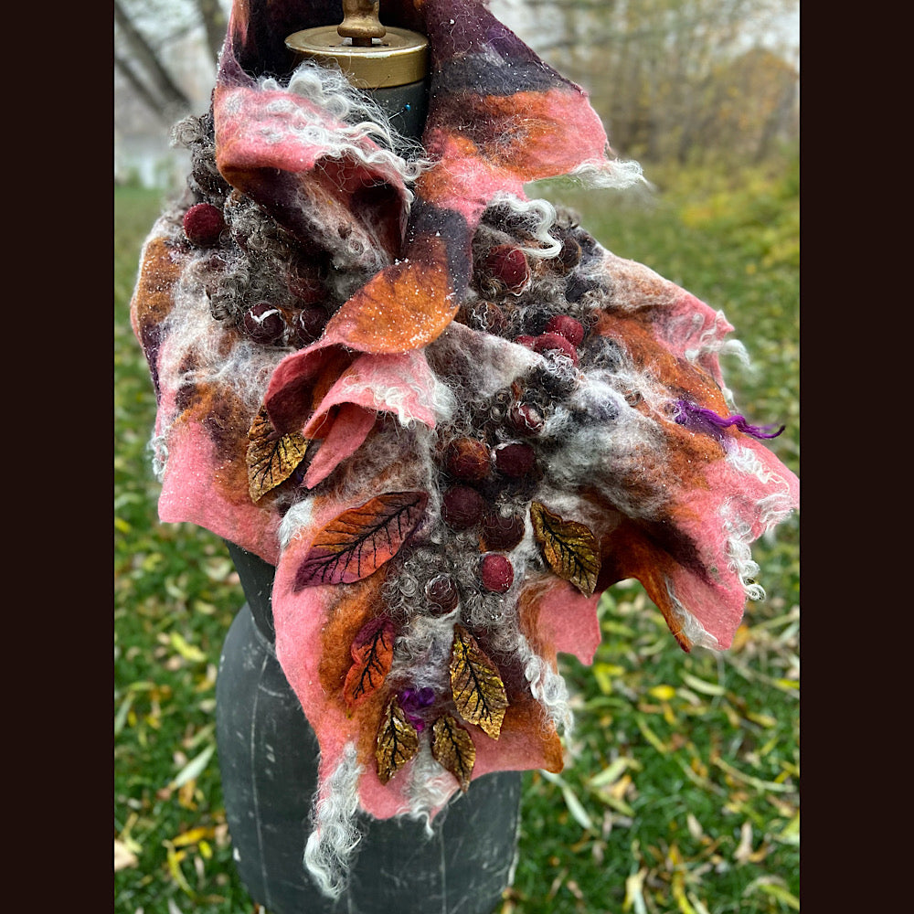Autumn roses felted scarf 56” X 18