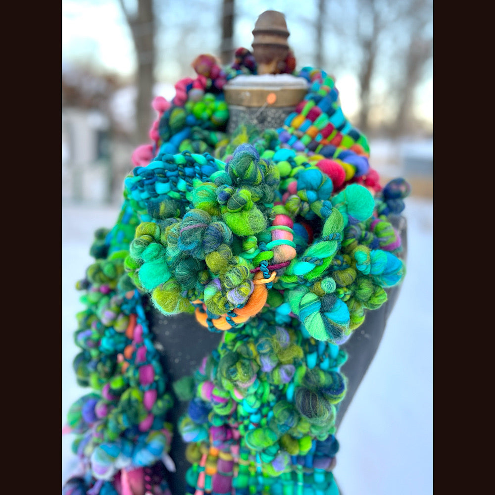 Winter bouquet Woven art yarn Scarf 98” X 7.5”