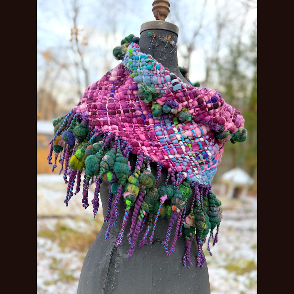 Handmade wool Woven Scarf shawlette 19”X 19”