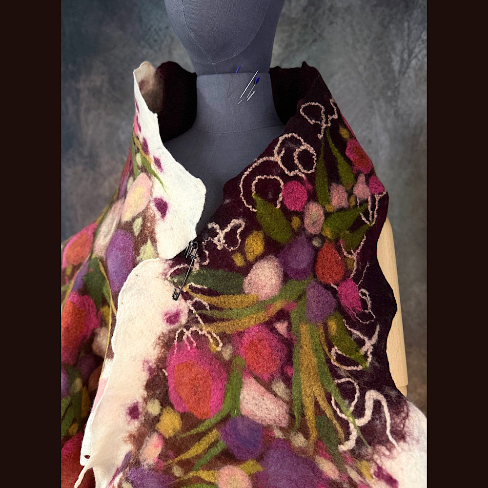 OOAK Handmade wool Felted Scarf 75” X 19”Original art work