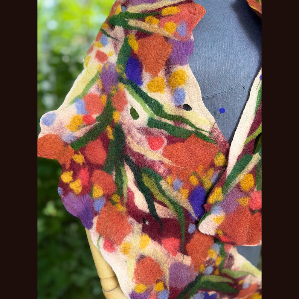 OOAK Handmade wool Felted Scarf 76” X 14” Original art work