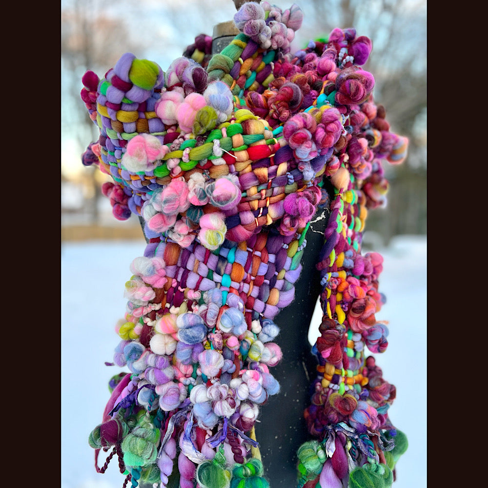 Winter rose Woven art yarn Scarf 100” X 8”