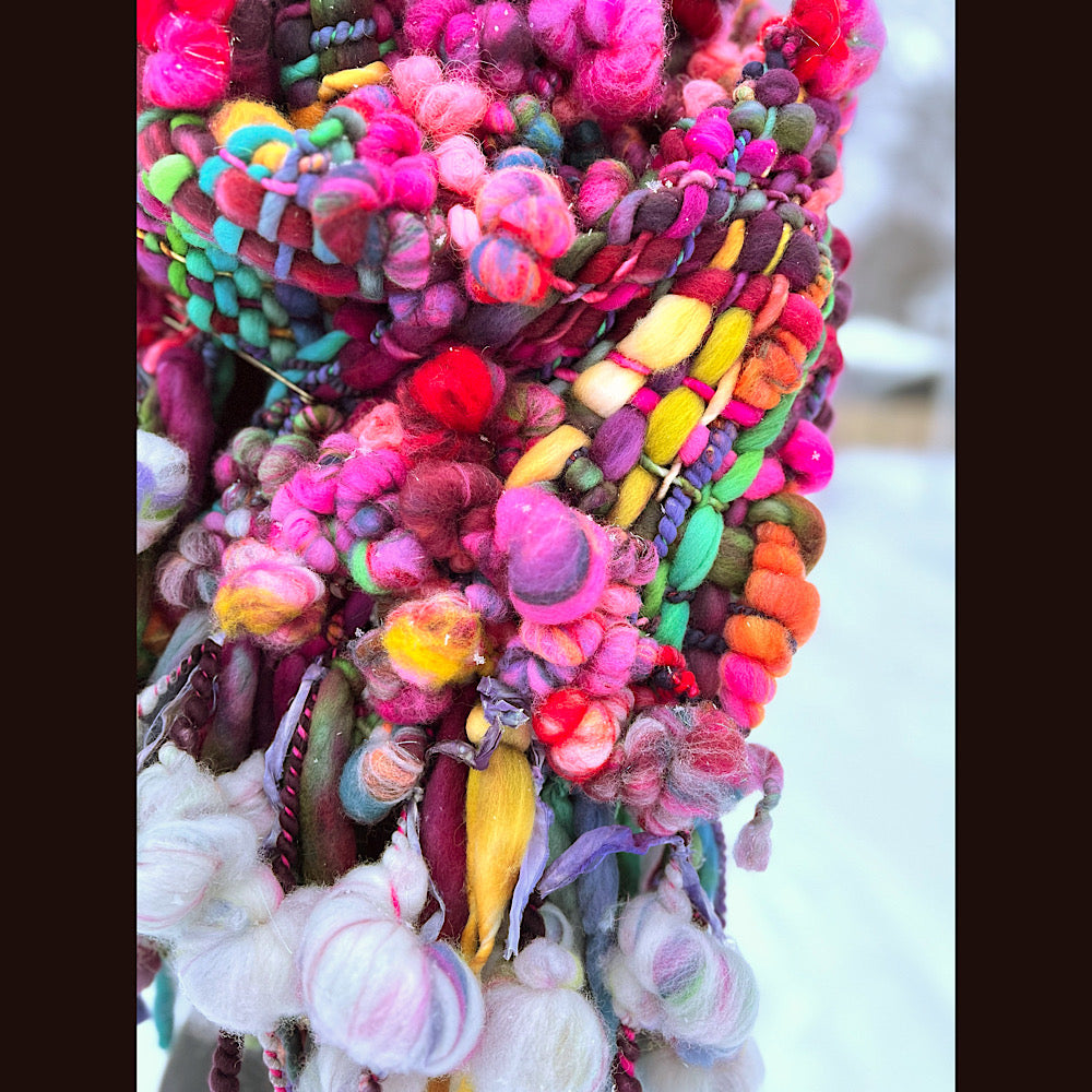 Winter rose Woven art yarn Scarf 104” X 8”