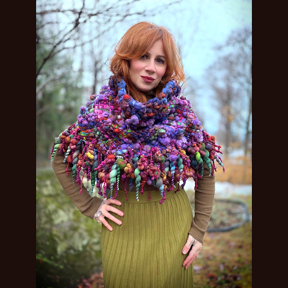 Handmade wool Woven Scarf shawlette 19” X 18”