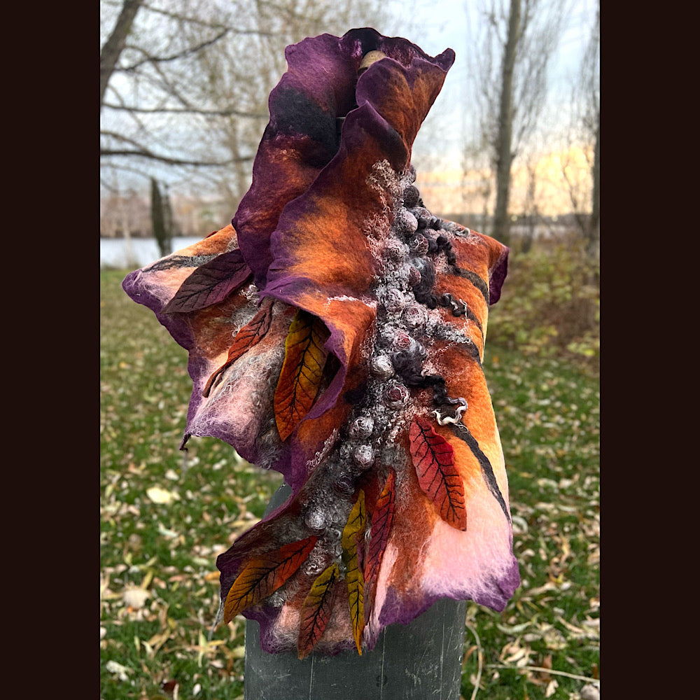 Autumn butterfly felted scarf 50” X 18”