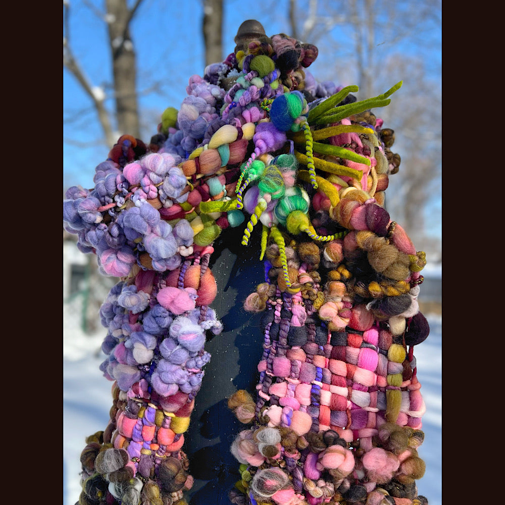 Velvet roses  woven art yarn Scarf 102” X 7 1/2”