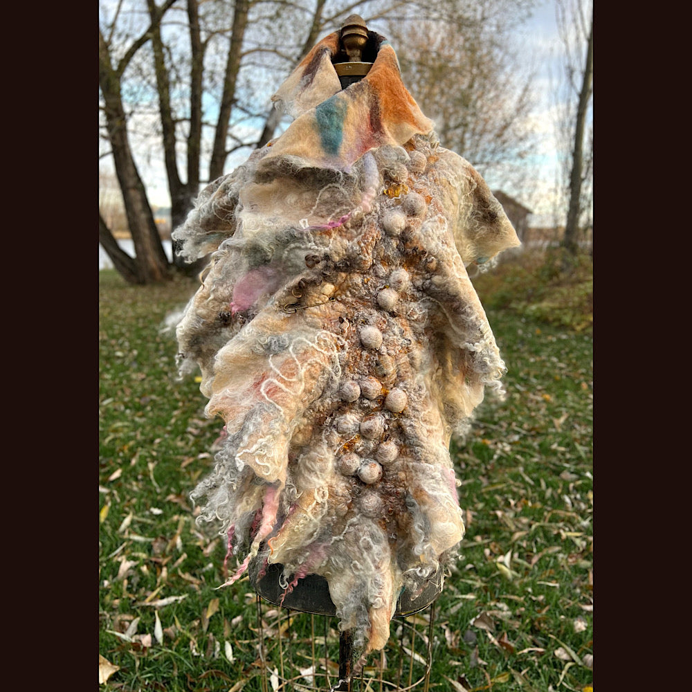 L’Esprit du bois 2024  felted shawl 72” X 22”