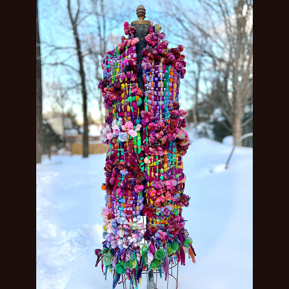 Winter rose Woven art yarn Scarf 100” X 8”