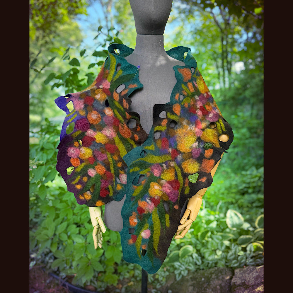 OOAK Handmade wool Felted Scarf 72” X 13” Original art work