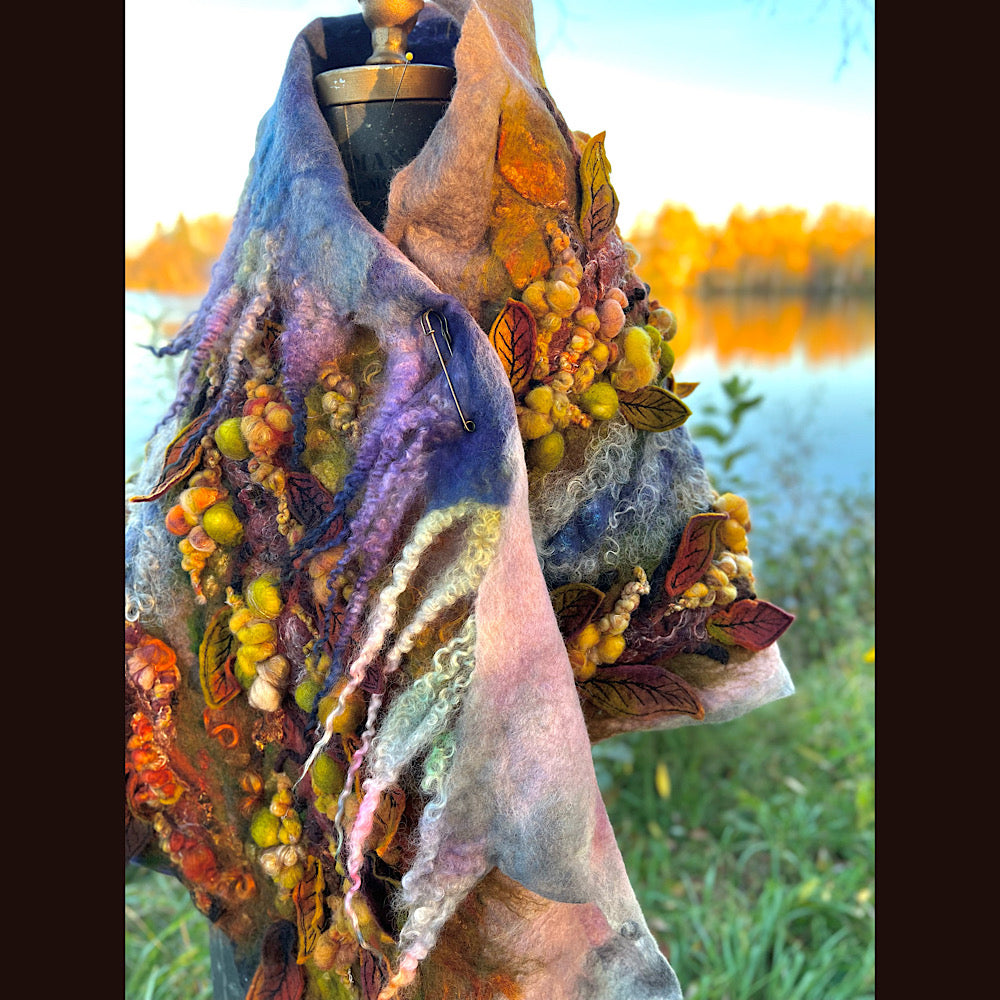 Chicoutimi river felted shawl 59” X 22”