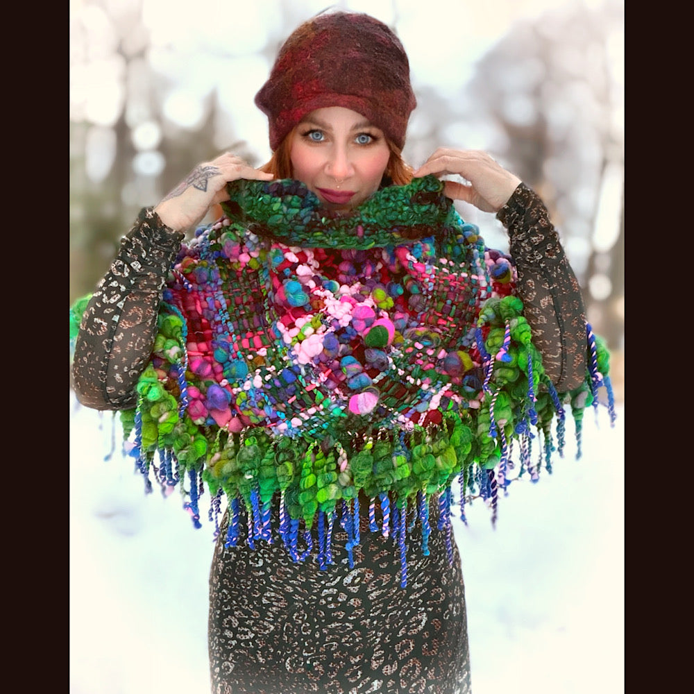 Handmade wool Woven Scarf shawlette 28” X  20” larger size