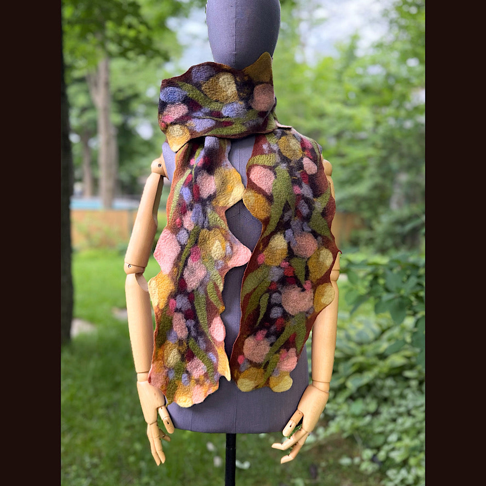OOAK Handmade wool Felted Scarf 86” X 8”Original art work