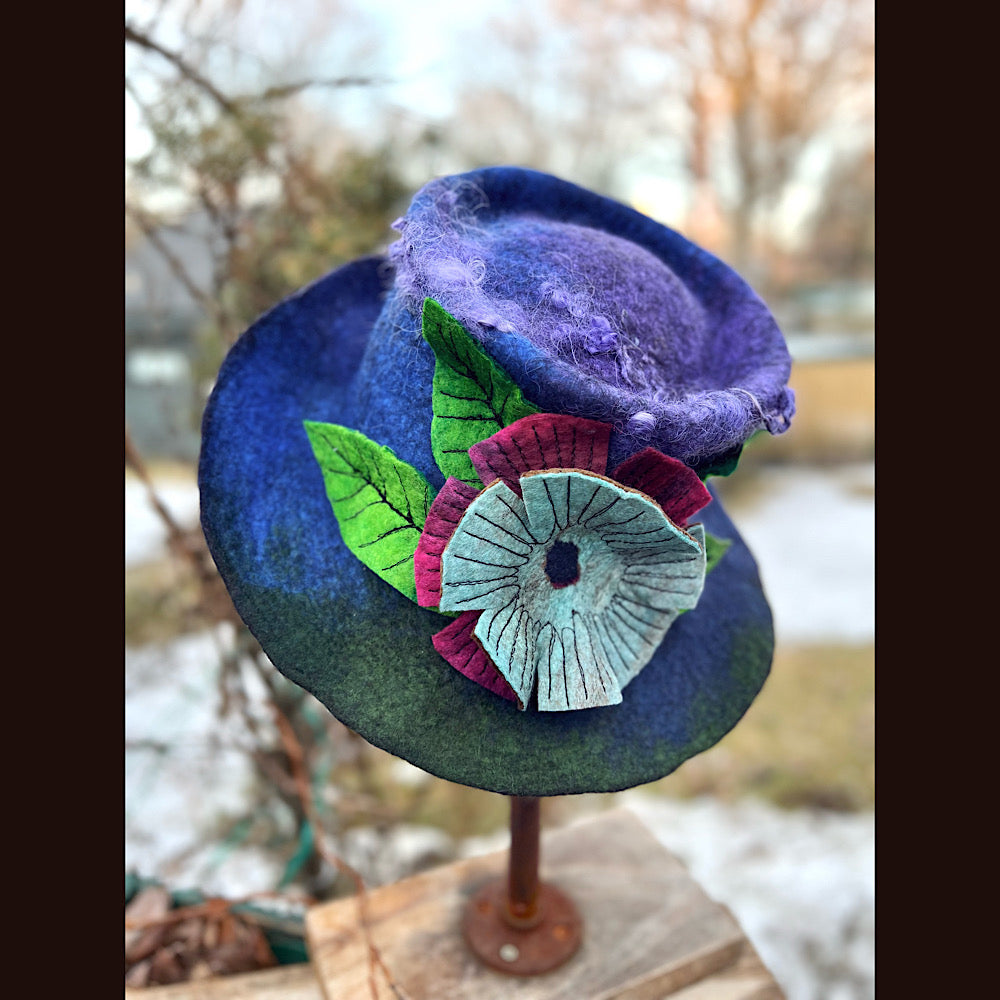 Felted top hat with flowers 23” 1/2 medium