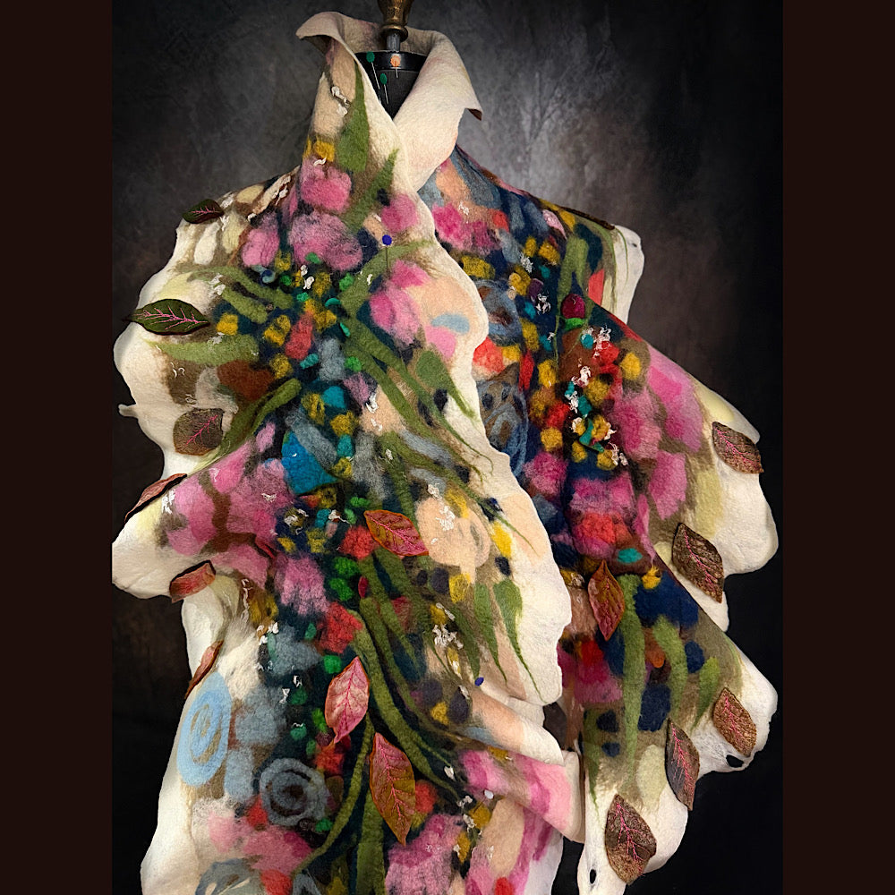 OOAK Handmade wool Felted Scarf 86” X 21”