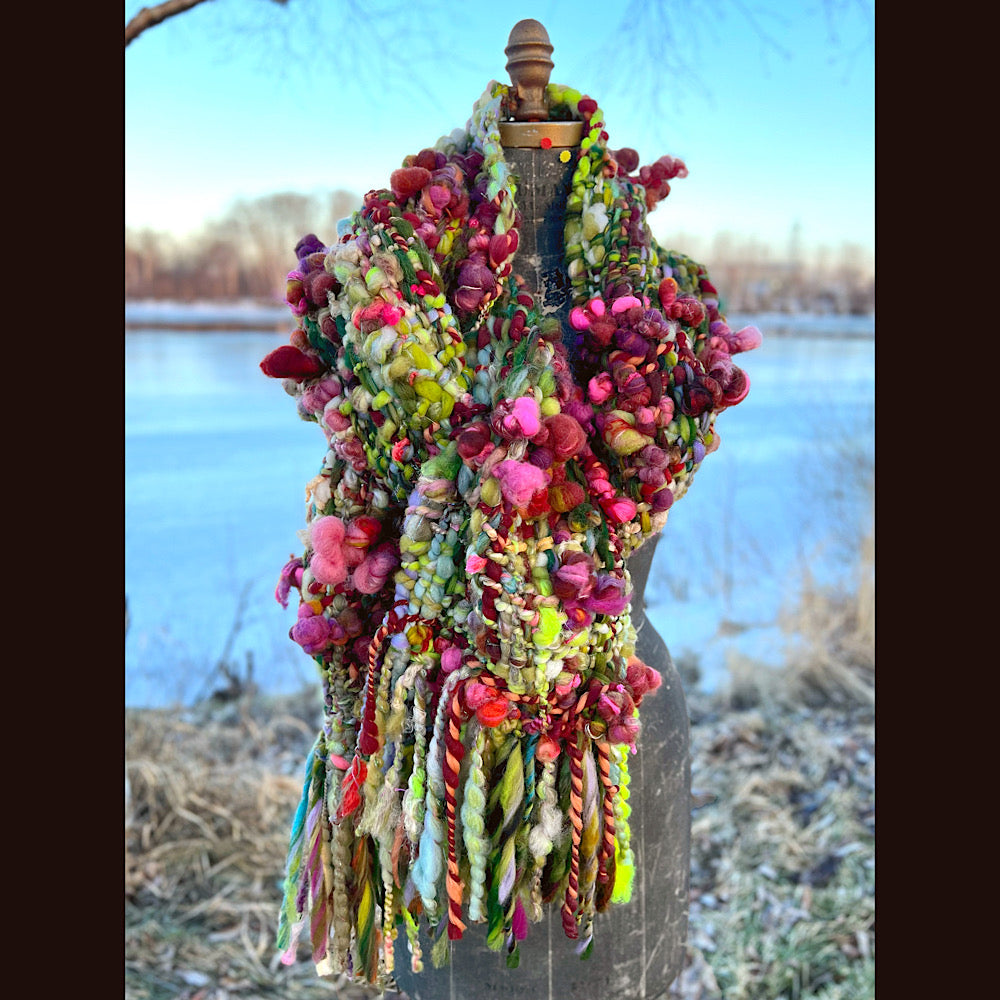 Woven scarf made of hand spun yarn 94” X 11”