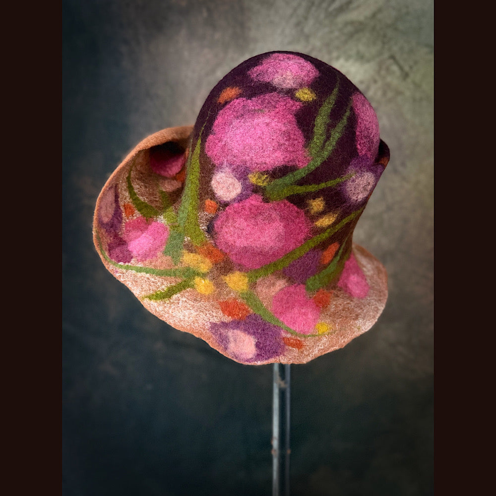 OOAK Handmade wool Felted hat 23.5” medium