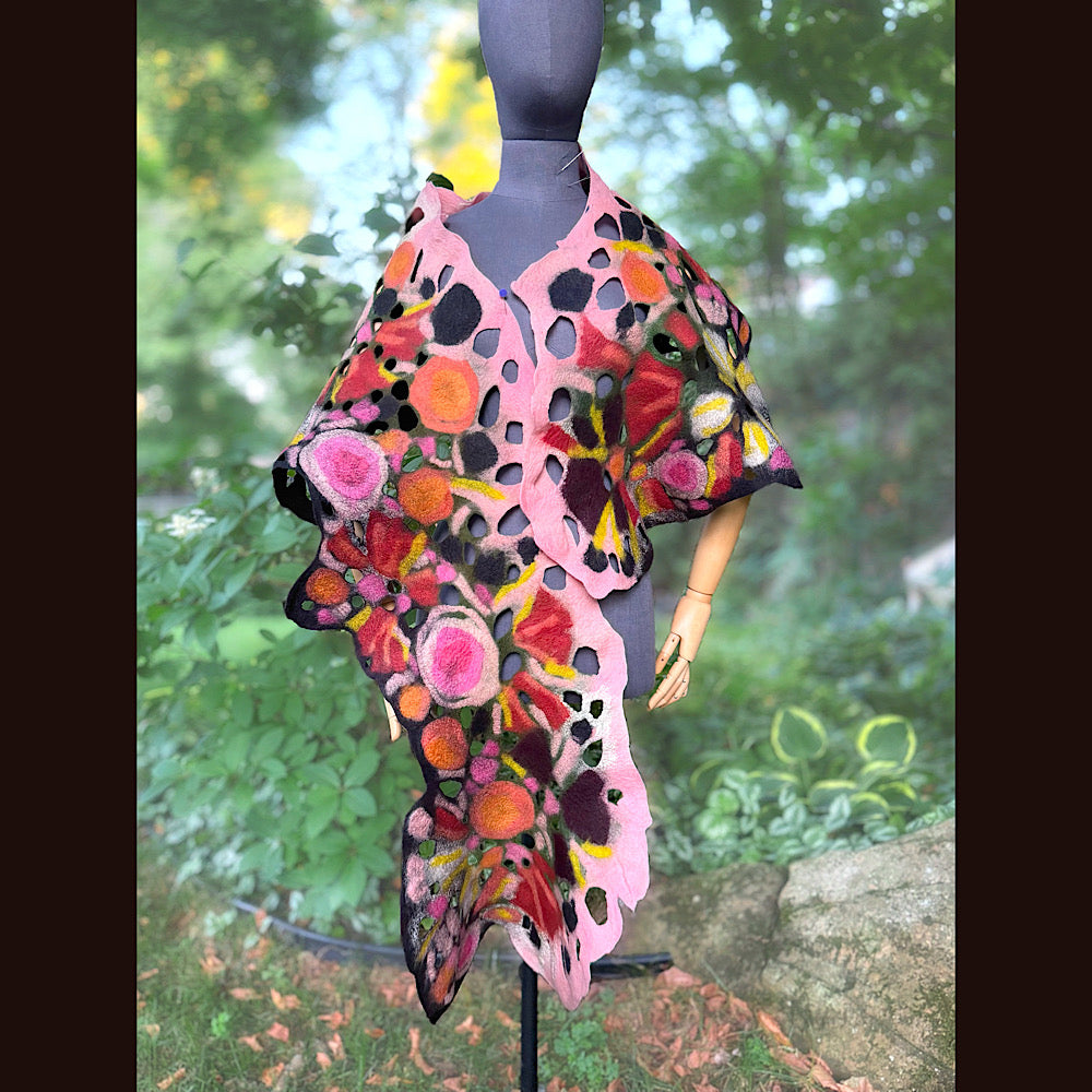 OOAK Handmade wool Felted Scarf 82” X 17” Original art work