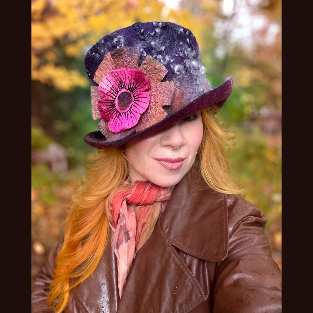 OOAK Handmade wool Felted hat 23.5” medium