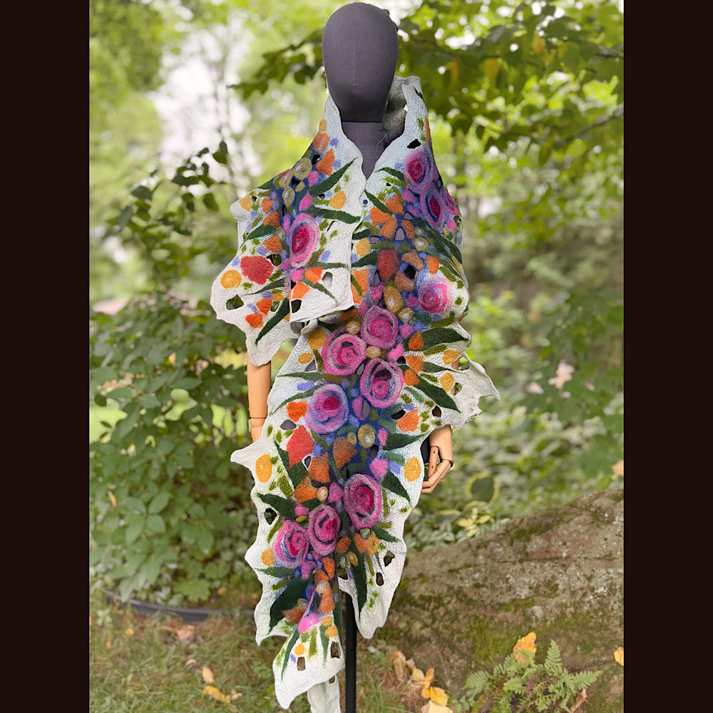 OOAK Handmade wool Felted Scarf 82” X 14” Original art work
