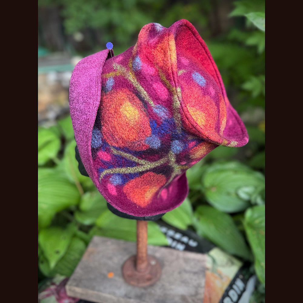 OOAK Handmade wool Felted hat 23.5” medium