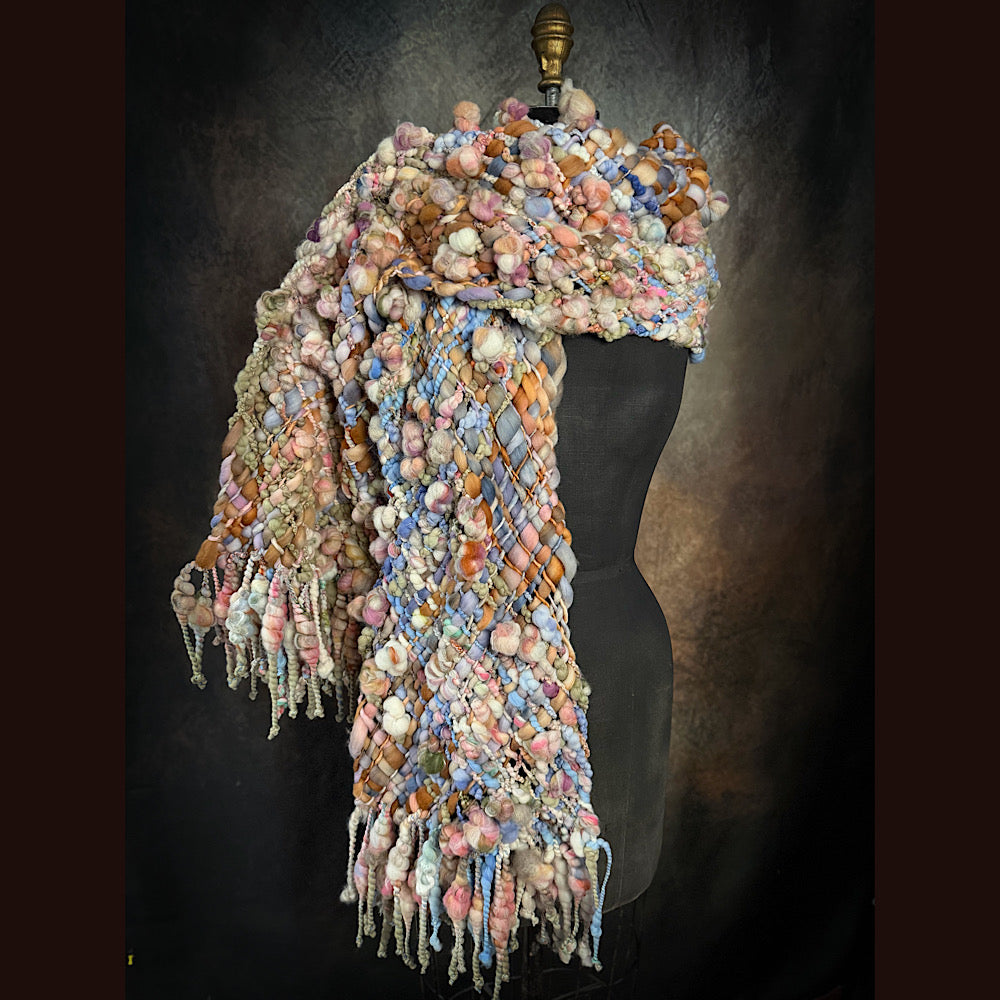 Handmade wool Woven Scarf 88” X 11”