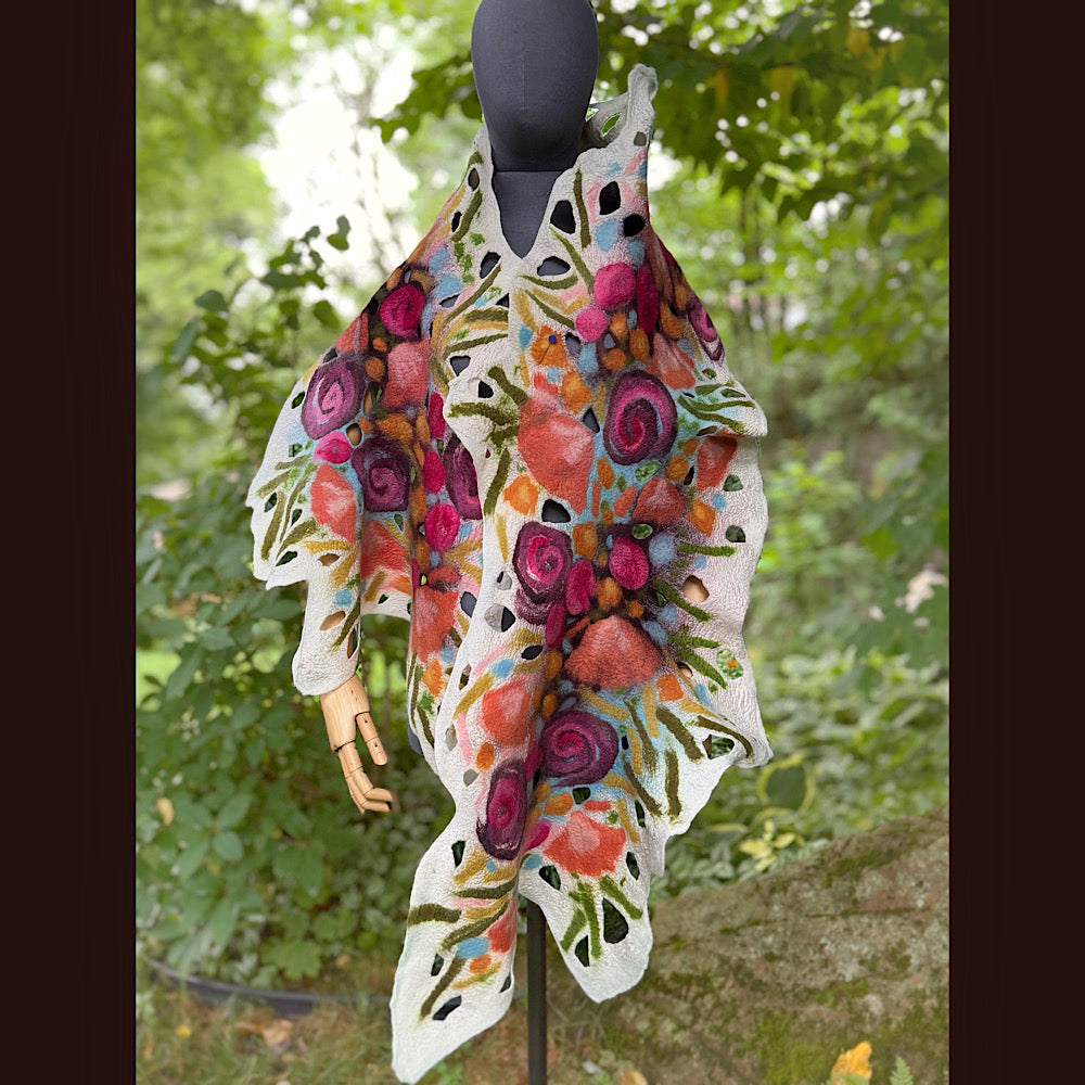 OOAK Handmade wool Felted Scarf 82” X 19” Original art work