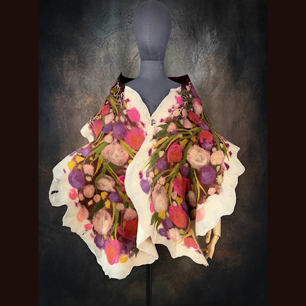 OOAK Handmade wool Felted Scarf 75” X 19”Original art work