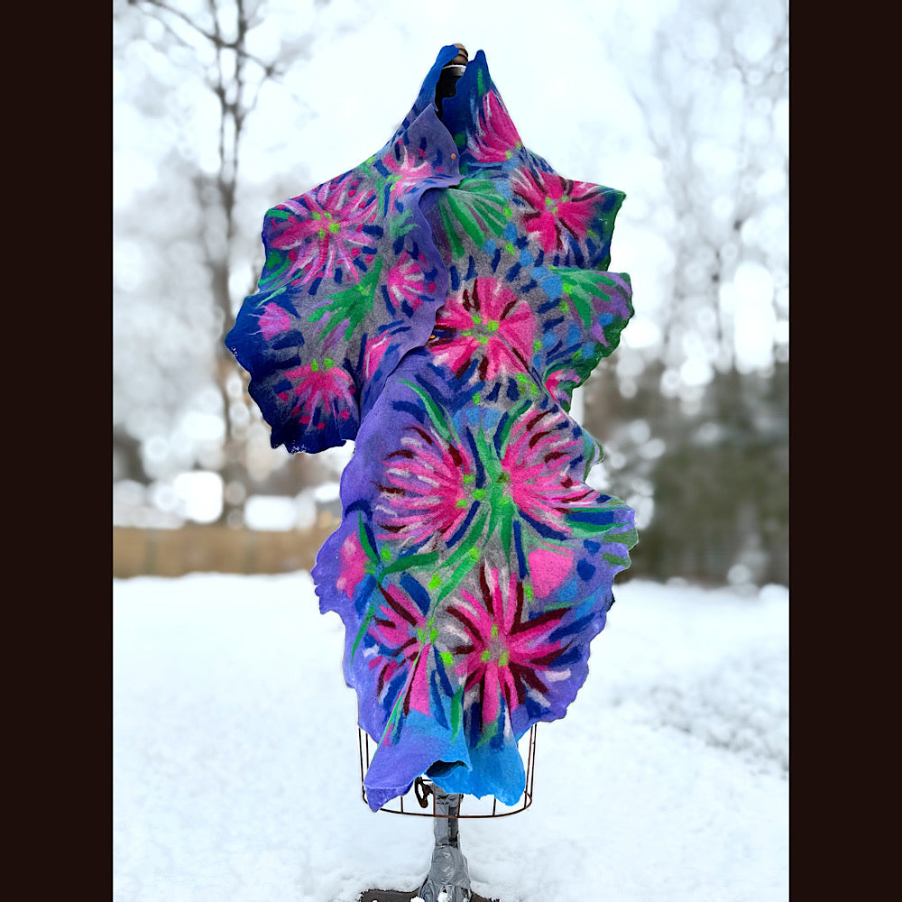 Handmade wool Felted Scarf 80” X 17”