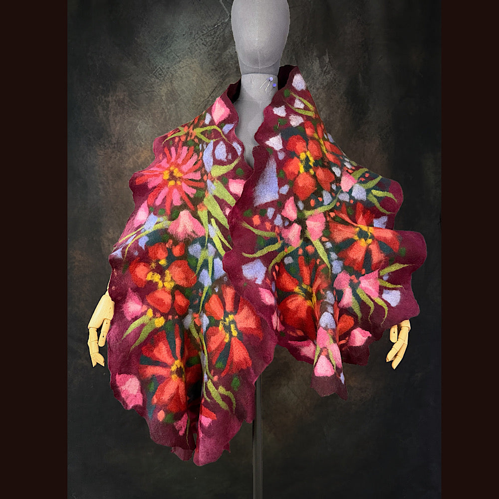 OOAK Handmade wool Felted Scarf 85” X 20” Original art work
