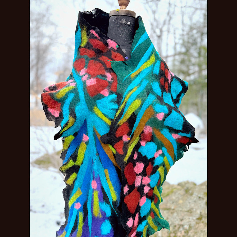 Handmade wool Felted Scarf 78” X 12”