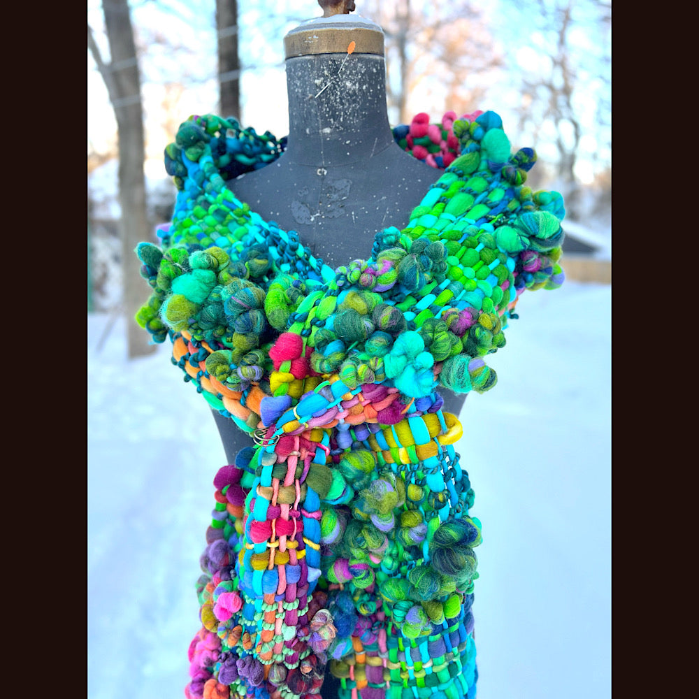 Winter bouquet Woven art yarn Scarf 98” X 7.5”