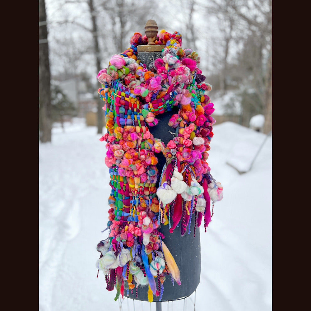 Winter rose Woven art yarn Scarf 104” X 8”