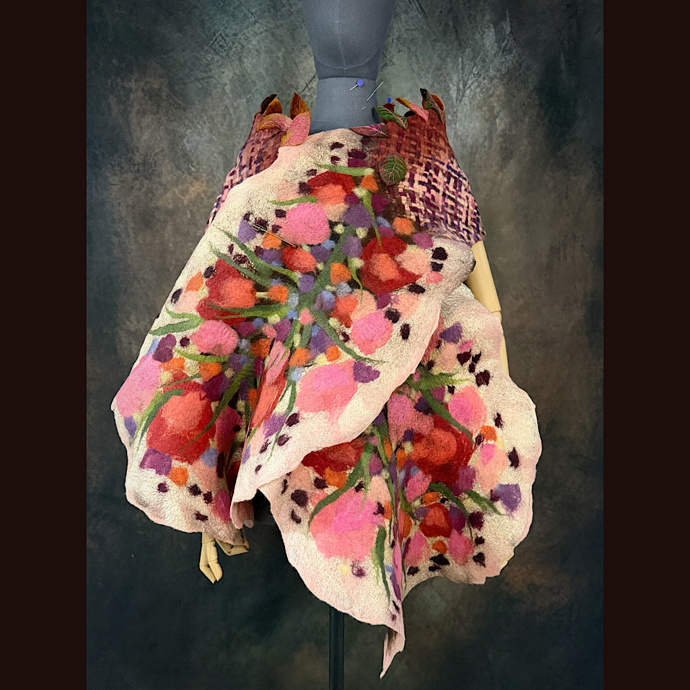 OOAK Handmade wool Felted Scarf 84” X 17” Original art work