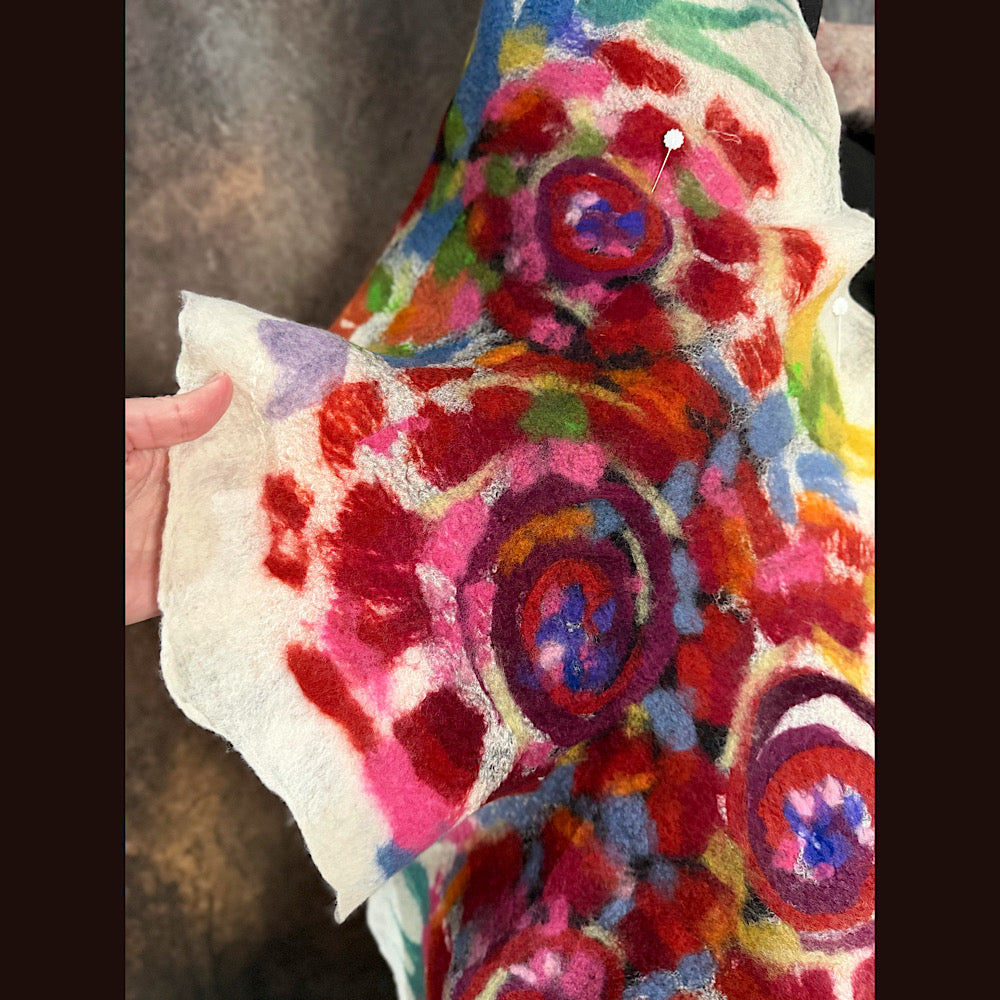OOAK Handmade wool Felted Scarf 85”X 16” Original art work