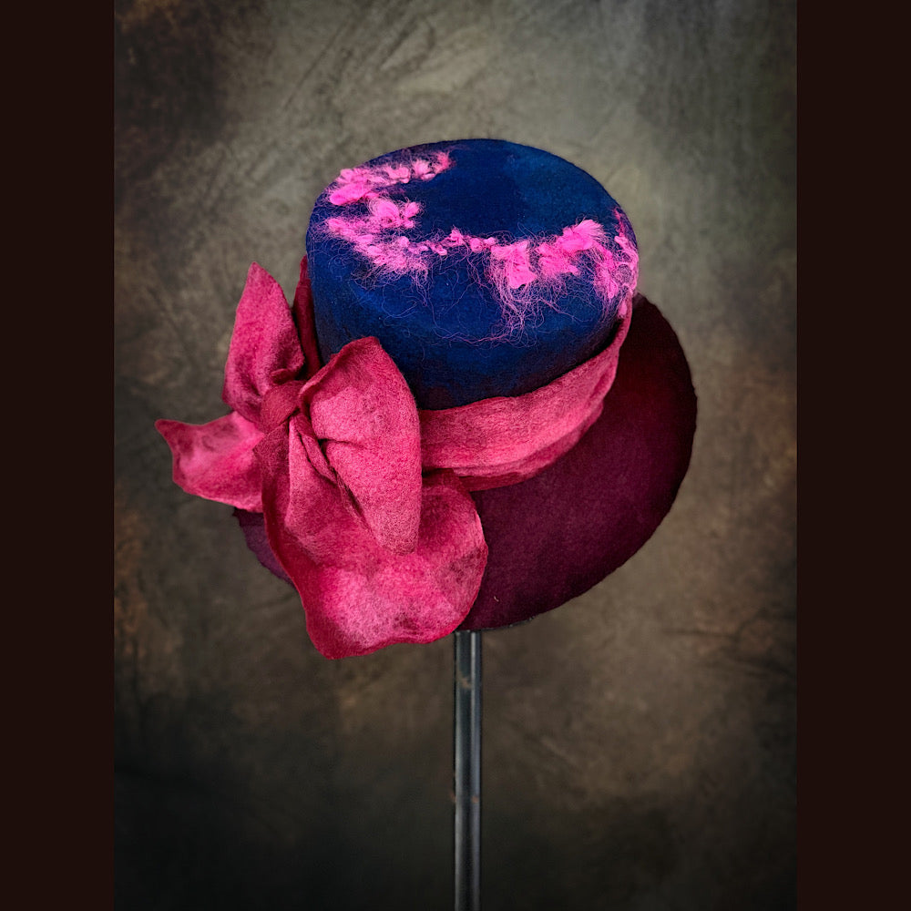 OOAK Handmade wool Felted hat 23.5” medium