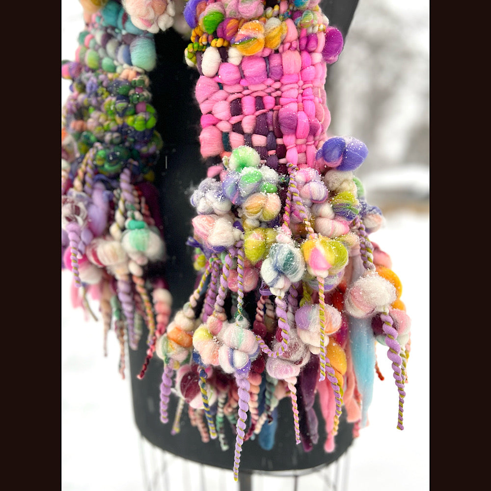 Frosted primroses woven art yarn Scarf 102” X 7”