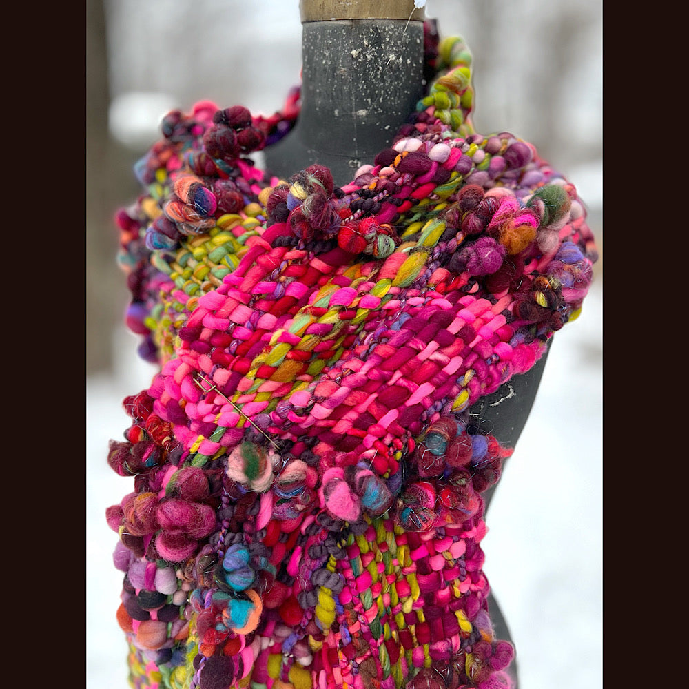 Happiness-  Woven art yarn Scarf 90” X 10”
