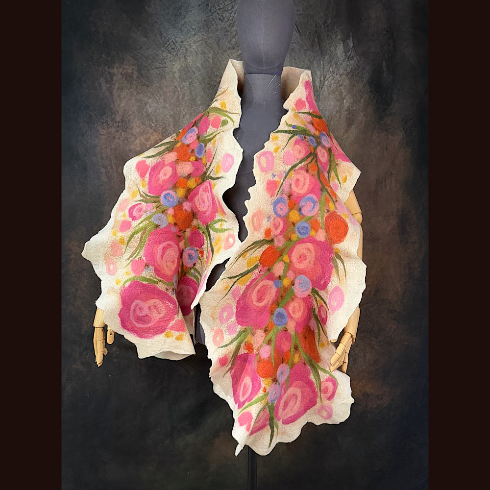 OOAK Handmade wool Felted Scarf 81” X 17” Original art work
