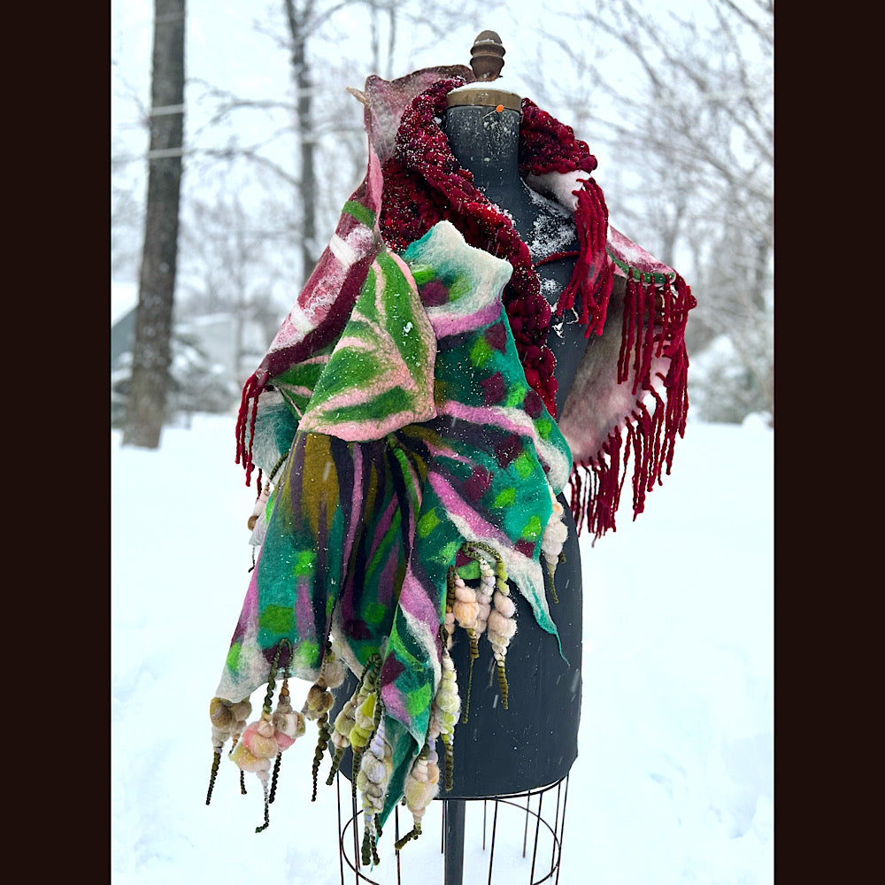 Rose felted wrap 57” X 27”