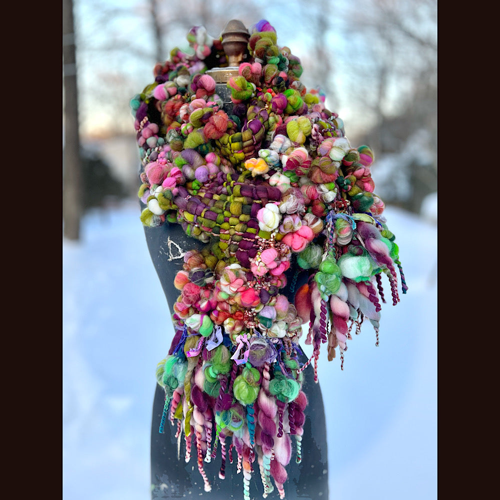 Winter rose Woven art yarn Scarf 102” X 7”